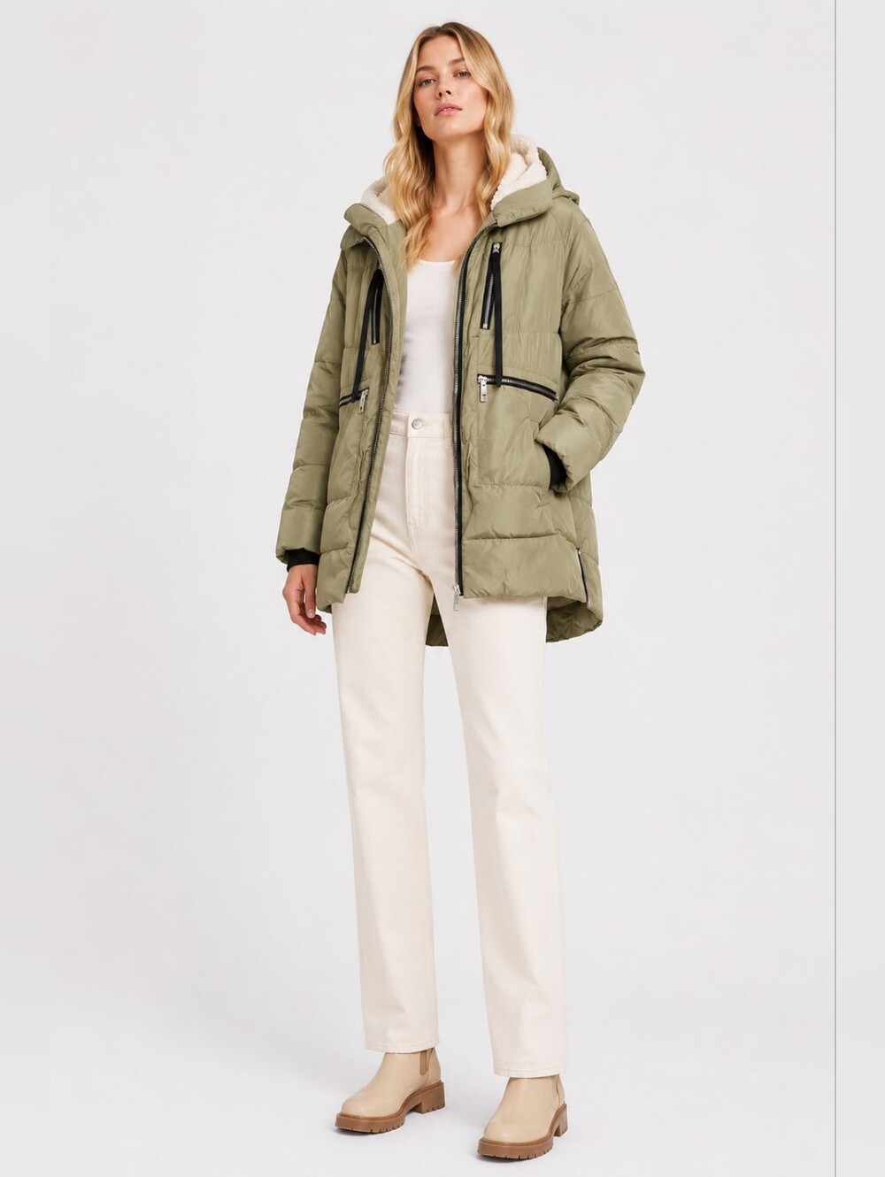 Orolay Size XS Women's Olive Green Hooded Puffer Winter Jacket